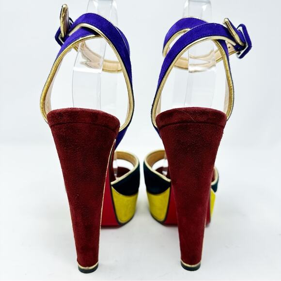 Christian Louboutin Louloudance Suede Colorblock Platform Sandals Heels Size 37 - Picture 4 of 12